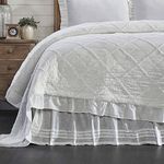 Kathryn California King Ruffled Bed Skirt w/a 16" Drop, Soft White Linen-Look Textured Fabric, Gathered Vintage Farmhouse, Country Cottage Bedding
