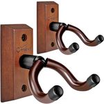 Guitar Wall Hanger 2 Pack, Guitar Wall Mount, Guitar Hanger Wall Hook Holder Stand with Screws, Black Walnut Guitar Wall Mount Hanger for Acoustic Electric Guitar Bass Banjo Mandolin