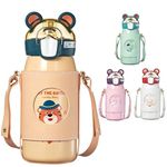 FunBlast Kids Water Bottle, Stainless Steel Water Bottle for Kids, SS316 Hot and Cold Water Bottle 530 ML, Cute Water Bottle with Straw, Leather Cover and Strap - 530 ML (Random Color)