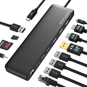 WAVLINK - Estación de Acoplamiento USB C, Compatible con 3 monitores, con DisplayPort, 2 HDMI, Gigabit Ethernet, 100W PD, USB 3.0, SD/TF, Audio/Mic, para Windows 7/8/10/11, Mac OS X y Superior.