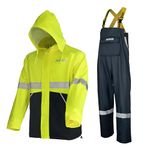 NAVIS MARINE Rain Suits for Men Waterproof Jacket and Bib Pants Heavy Duty Workwear Protective Rain Coat(Reflective Yellow,X-Large)