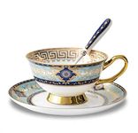 Eplze® YBK Tech Euro Style Bone China Cup& Saucer Set, Ceramic Tea Coffee Cup for Home Kitchen Wedding (Royal Pattern- Sky Blue)