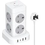 Hulker Tower Extension Lead with USB Slots 2M, 8 AC Outlets and 4 USB Ports Multi Plug Socket Extension Tower, Surge Protected with Switch, Power Strip Outlets Extension Cord for Home, Office, Kitchen