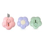 Mini Utility Knife RUIFUNETEK 3 Pcs Flower Shape Box Cutter Knife Retractable Pocket Knife Cutter Letter Opener for DIY Cutting Paper Letter Envelope (Pink, Purple, Green)