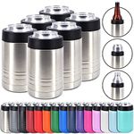 Clear Water Home Goods - 12 oz Stainless Steel Double Wall Vacuum Insulated Can or Bottle Cooler Keeps Beverage Cold for Hours - Stainless Steel - 6 Pack