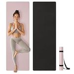 Navaris 4mm Pilates Mat - Yoga Workout PU & Rubber Mat - Ideal for Indoor, Outdoor, and Home Training - Non-Slip Exercise Fitness Mats for Men and Women - Pink & Black