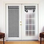 RLoncomix Buffalo Check French Door Curtains Light Reducing Sidelight Curtains for Glass Door Patio Front Door Farmhouse Tie Up Shade Door Window Curtains, 26 x 68 Inches, 1 Piece, Black/White