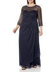 Alex Evenings Women's Plus Size Long Sweetheart Neck Dress with Illusion Neckline, Dark Navy, 20W