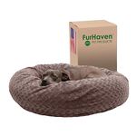 Furhaven Pet Donut Bed | Deep Dish Curly Fur Donut Pet Bed for Dogs & Cats, Cocoa Dust, Large