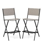 COSTWAY Folding Garden Chairs Set of 2, Metal Frame Dining Bar Stools Set with Backrest and Footrest, All-Weather Texteline Patio Bistro Camping Seats for Deck Yard Lawn Poolside (Coffee)