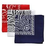 Tough Headwear Large Bandana Headband - Handkerchief Bandanas for Men & Women - Paisley Bandana Pack - Cowboy Scarf, Red / White / Navy Blue, 3 - Pack