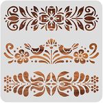 BENECREAT Plastic Folk Decorative Painting Stencil Templates, 12x12inch Floral Pattern Scandinavian Style Reusable Drawing Stencils for DIY Art Craft Wall Canvas Furniture