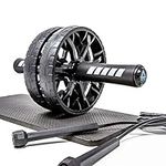 2023 BluBell Fitness Ab Roller 3 in 1 Exercise Roller Extra Thick Knee Pad Mat & FREE skipping rope set - Body Fitness Core Strength Abdominal Training Machine Professional AB Wheel Home Gym