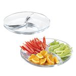 Gala Houseware 2-Pack Clear Glass Divided Serving Trays, 10-Inch Round Oven-Safe Plates – Durable Glass Serving Platters and Divided Glass Plates for Oven, Microwave Use and Dishwasher Safe