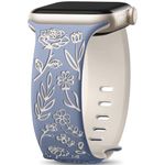 Easuny Floral Engraved Bands for Apple Watch Women 38mm 40mm 41mm 42mm 44mm 45mm, Soft Silicone Cute Dressy Wrist Strap for iWatch SE Series 9 8 7 6 5 4 3 Ultra, iPhone Watch Band Accessories