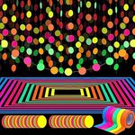 Neon Party Supplies Set, 6 Colours 30m UV Blacklight Reactive Tape, 8.8m Neon Paper Garlands Circle Dots Stars Hanging Decorations for Birthday Wedding Glow Party Decorations (Set 01-Neon Paper, UV Blacklight Neon Cloth Tape)