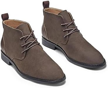 Coutgo Mens Chukka Boots Dress Desert Ankle Boots Lace Up Suede Stacked Low Heel Mid Top Booties Shoes, Coffee, 9.5