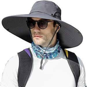 6" Wide Brim Sun Protection Hat Outdoor Unisex Ventilated Bucket Hats for Hiking Beach Fishing Safari Garden Lawn Yard Work Kayaking E-yp01-darkgray