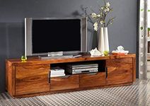 G Fine Furniture Wooden Entertainment Tv Unit for Living Room | Free Standing Media Console Movable Tv Cabinet | Tv Stand with 2 Door, 2 Drawers & Shelf Storage | Solid Wood Sheesham, Honey Oak