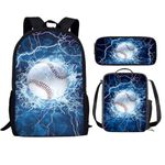 INSTANTARTS Baseball Boys Backpack Sets 3 In 1 Lunch Tote Bag for Teen Girls School Pencil Case Kindergarten Elementary School Bag for Kids Hiking Daypack