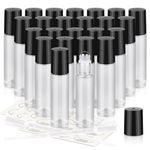 ZEJIA 10ml roller bottles for essential oils, 24 Pack Clear Roll on Bottles, Thick Glass Roller Bottles for Oils, with Stainless Steel Roller Balls, 2 Droppers