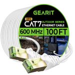 GearIT Cat7 Outdoor Ethernet Cable (100ft) SFTP Shielded Foil Twisted Pair, Pure Copper, LLDPE, Waterproof, Direct Burial, In-Ground, UV Resistant, POE, Network, LAN, Internet, Cat 7-100 Feet