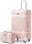 urecity Vintage Suitcase Set for Women, Vintage Luggage Sets for Women 2 Piece, Cute Designer Trunk Luggage, Retro Suit Case, Luggage Zipperless TSA Approved, Elegant Pink, 26"+12"
