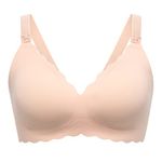 momcozy Nursing Bras for Breastfeeding, Seamless Pregnancy Maternity Bra Wireless Classic Jelly Strip Support Nursing Bra Beige