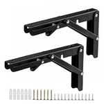 Folding Shelf Brackets 16Inch, 2pcs Heavy Duty Folding Drop leaf Computer Desk Table Worktop Shelf Surport Brackets, Wall Mounted Triangle Shelving Brackets,Space-Saving, Load Capacity:80kg / 176lb