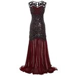 AMhomely Womens 1920s V Neck Sequin Beaded Fringed Dress Flapper Dress Cocktail Party Sequin Tassel Flapper Dress 20s Fancy Dress Gatsby Costume Dress V Neck Vintage Beaded Evening Dress A1 Wine XXL