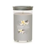 Yankee Candle Smoked Vanilla & Cashmere Signature Medium Pillar Candle - 14.25 oz Light Gray Soy Wax Blend, Metal Lid Coaster - Ideal for Home & Kitchen Decor