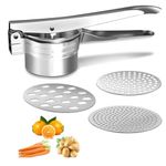 Stainless Steel Potato Ricer and Masher, with 3 Interchangeable Ricing Discs, 15oz Heavy Duty Potato Ricer and Masher,Professionally Extract Fluffy Mashed Potatoes and Velvety Purees with Ease