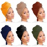 6 Pieces Stretch Head Wrap Hair Scarf Jersey Turban Knit Headwraps Urban Hair Wrap Solid Color Ultra Soft Extra Long Breathable Headband for Black Women