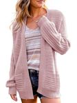 RANPHEE Cardigan for Women Pink Long Puff Sleeve Open Front Cable Knit Casual Sweater Loose Outerwear Lightweight Kimonos Outfits Fashion Clothing Trendy 2024 M