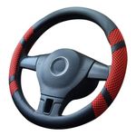 Pahajim Car Steering Wheel Covers PU Leather Ice Silk Breathable Anti Skid Sporty Curves Wheel Sleeve Protector for Men Women (Red)