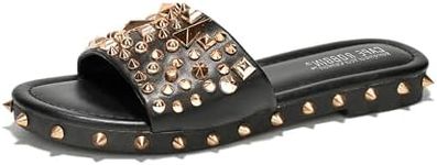 Cape Robbin Tonie Studded Sandals For Women - Flat Sandals For Women - Open Toe Summer Sandal - Women Flat Sandals - Womens Sandals Dressy Slip On Shoes - Black Size 7