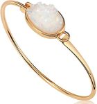 Created White Opal Bracelets for Women - White Bracelet for Women, Created Opal Stackable Bangle, Simple Boho Cuff Bangles with Cream Simulated Druzy Stone, Preppy Stackable Bohemian Sparkly Jewelry