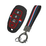 Keyzone Striped Silicone Key Cover for i20, Verna 2023 Onwards 4 Button Smart Key (Black with Striped Black Keyring)