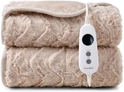 Dreamaker Luxury Faux Fur Electric Heated Throw Blanket 200x180cm Heating Rug Reversible Coral Fleece Plush Snuggle Overheat Protection LED Display 9 Heat Settings Detachable Controller - Natural