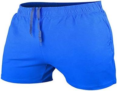 JEEING GEAR Men's Bodybuilding Workout Gym Shorts 3" Inseam Sports Cotton with Pocket Blue Color Size XL