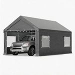 MELLCOM 10x20 Carport with Window&Large Zippered Door,PE Canopy with Metal Frame Shelter for Car,Truck,Boat,Motorcycle,Bike,All-Season Outdoor Garage,Grey