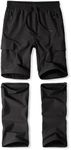 Boys Convertible Hiking Pants Kids Zip Off Quick Dry Waterproof Scout Pants Lightweight Zipper Pockets Cargo Youth Camping Shorts Black L