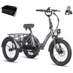 Fafrees F20 Mate Electric Trike E-Bike, 20 * 3.0 Inch Fatbike, Folding Electric Tricycle, 48V/18.2Ah Removable Battery, Rear Rack, Range 110KM, ElectricCargo Trike for Adult Senior (Grey)