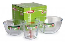 Pyrex 3pc Jug & Bowl Set (1 & 2 Litre Bowls + 0.5 Litre Measuring Jug)