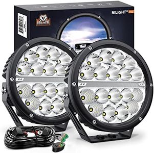 Nilight 7 Inch Round LED Offroad Driving Lights with DRL 2PCS 90W 9850LM IP68 Spot Flood Combo Work Light with 12AWG DT Connector Wiring Harness Kit for 4x4 Truck ATV UTV SUV, 5 Year Warranty