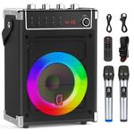 JYX Karaoke Machine with 2 UHF Wireless Microphones, Bluetooth Speaker with Bass/Treble Adjustment and LED Light, PA System Support TWS, AUX in, FM, REC, Supply for Party/Adults/Kids