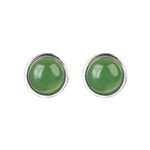 Lllunimon Natural Green Jade Stud Earrings, 925 Sterling Silver Stud Earrings for Sensitive Ears, Hotan Jade Jewelry for Women