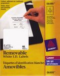 Avery Removable ID Labels for Laser and Inkjet Printers, 4" x 3-1/3", White, Rectangle, 60 Labels, Removable (6499)