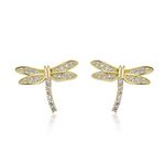 Meissa Sterling Silver Dragonfly Earrings Cute Dragonfly Bug Studs Cubic Zirconia Earring Silver Gold Rose Gold Pleated (Gold)