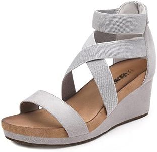 DREAM PAIRS Womens Elastic Ankle Strap Open Toe Platform Wedge Sandals Comfortable Summer Shoes,Size 6,Grey/3,NINI